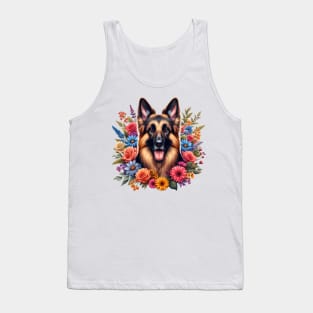 A German shepherd decorated with beautiful colorful flowers. Tank Top